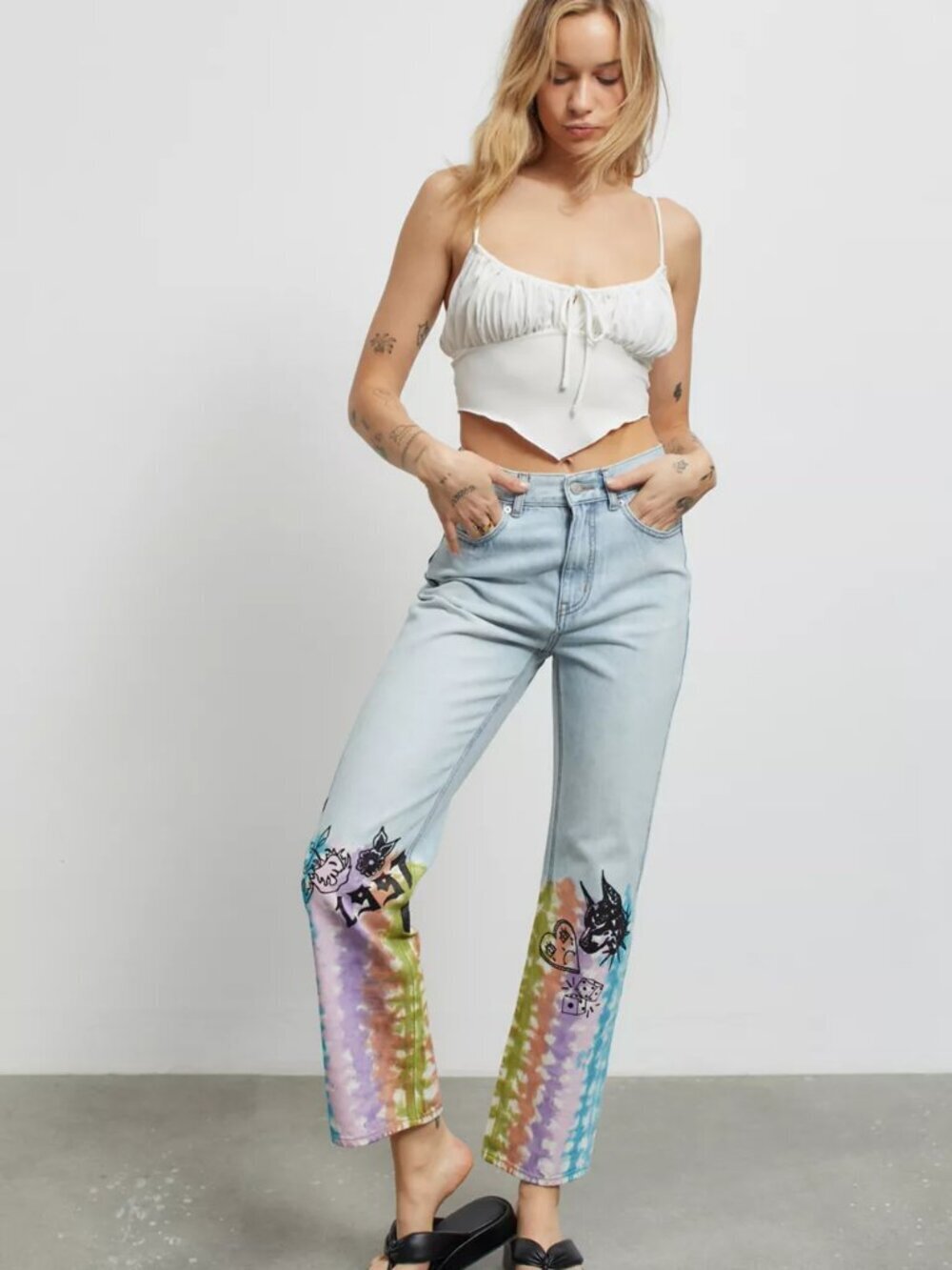 Urban Outfitters BDG High Rise Tie-Dye Cowboy Jeans with Art by Isabel Sz 32